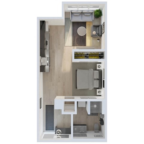 Floor plan for 1 bed, 1 bath, 536 sqft